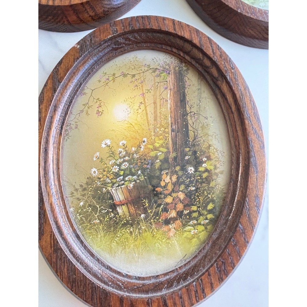 Vtg Homco Oval Wood Framed Cottagecore Wall Art Set of 3 Nature Pastoral Scenes - Picture 2 of 8